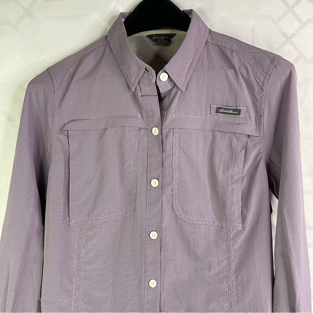 Eddie Bauer Trail Outdoor Checkered Zip Pocket Hiking Shirt Women’s Size Medium